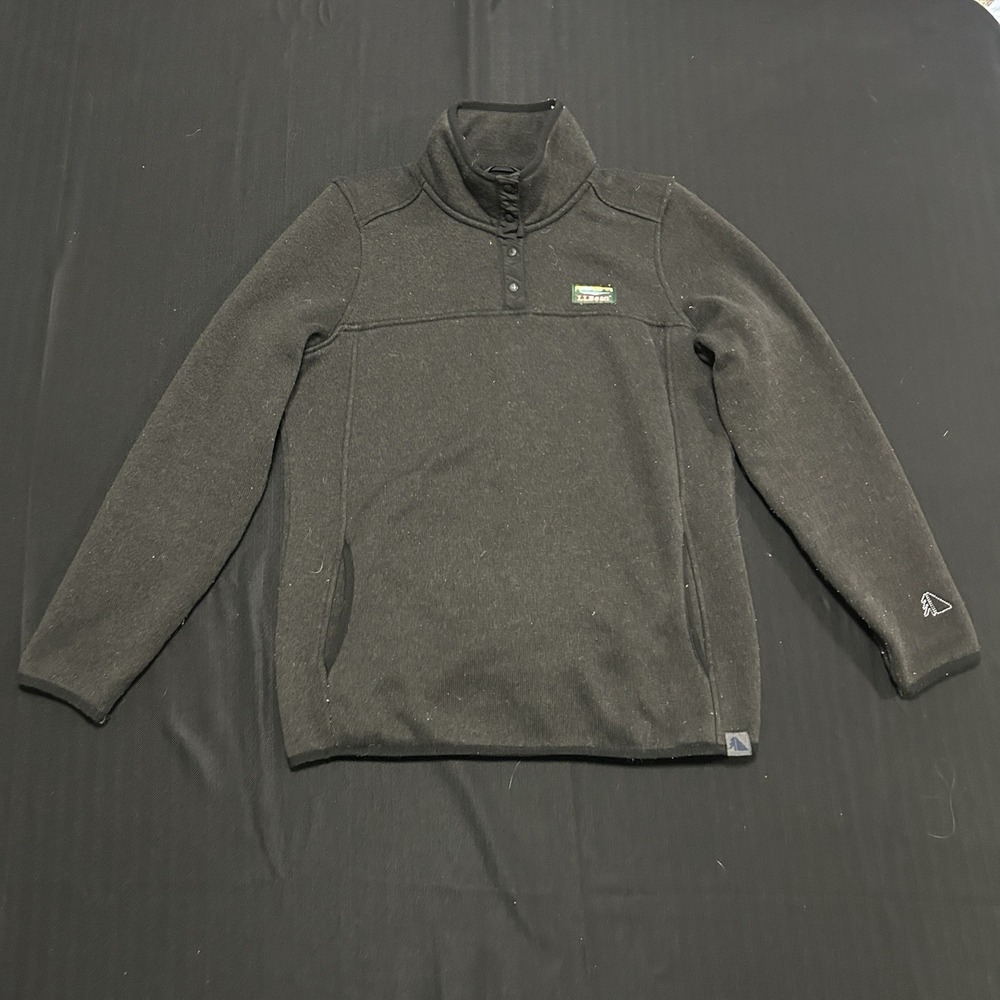 LL Bean Sweater Fleece Pullover women's Med Charcoal Gray Snap Mock Neck Jacket